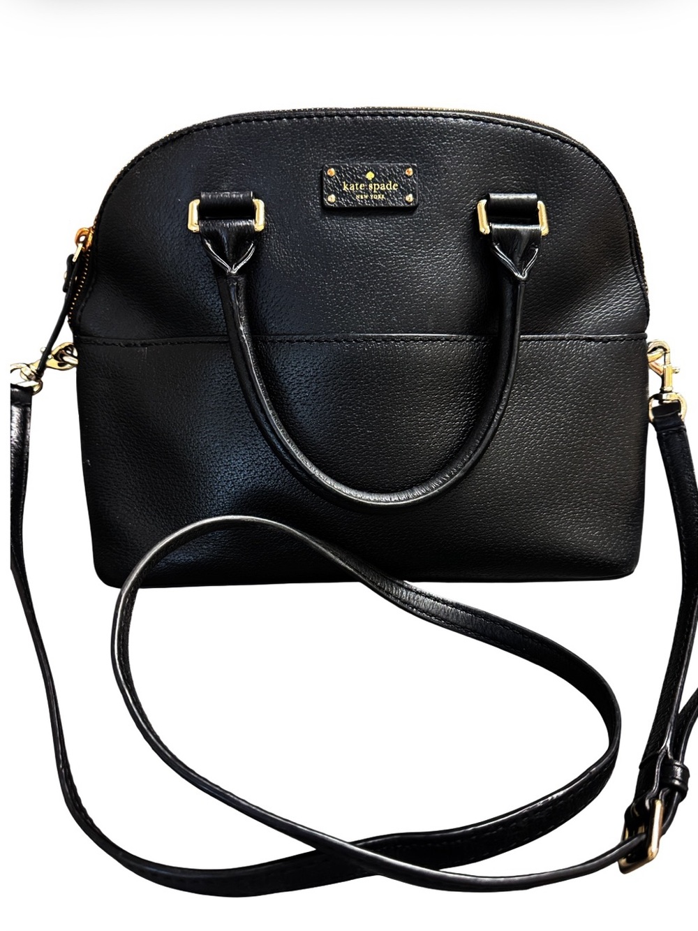 Kate Spade Grove Street Carli Black leather crossbody satchel, gold hardware EUC